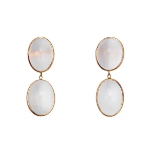 Moonstone Drop Earrings Vintage 14k Yellow Gold 1.25" Dangle Estate Jewelry