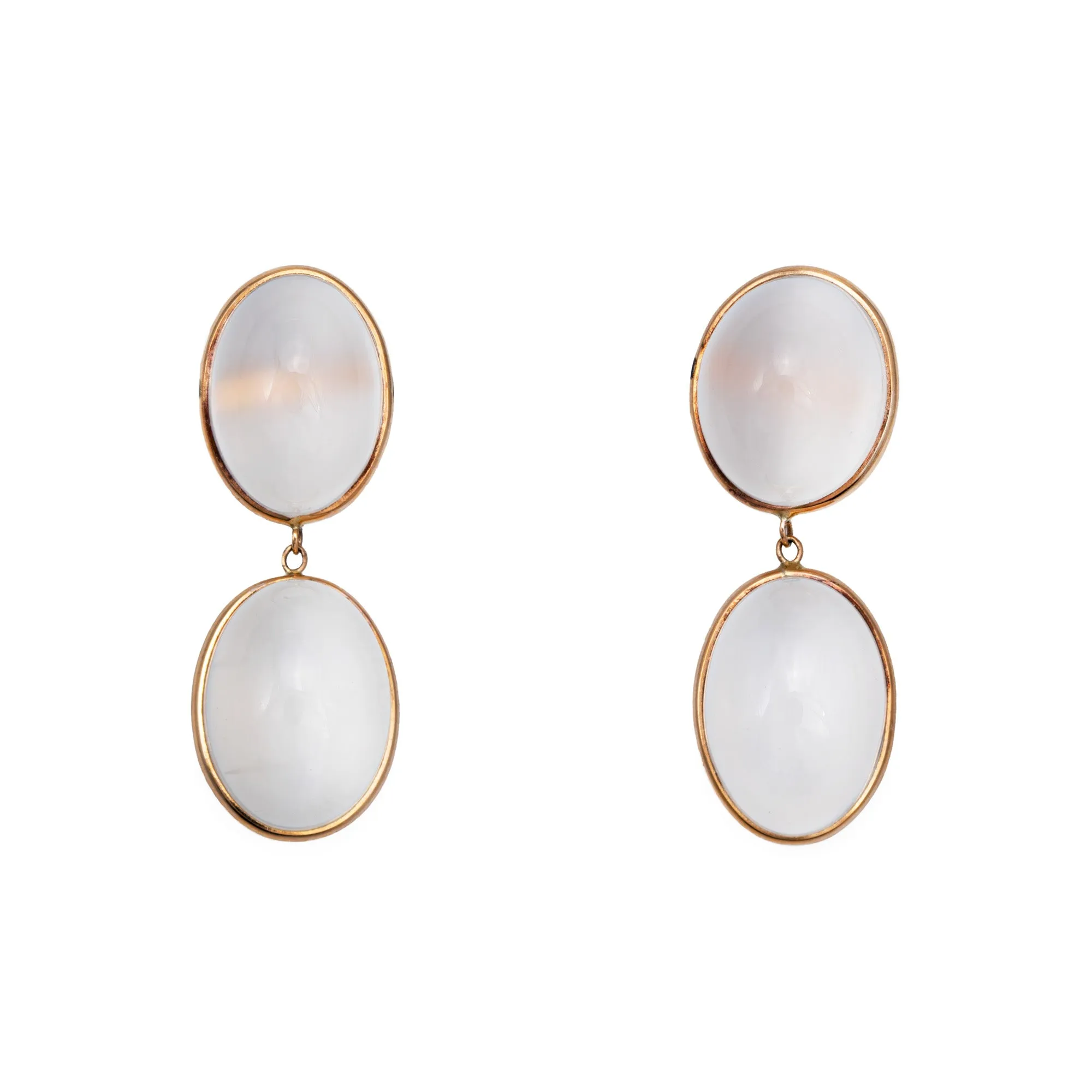 Moonstone Drop Earrings Vintage 14k Yellow Gold 1.25" Dangle Estate Jewelry