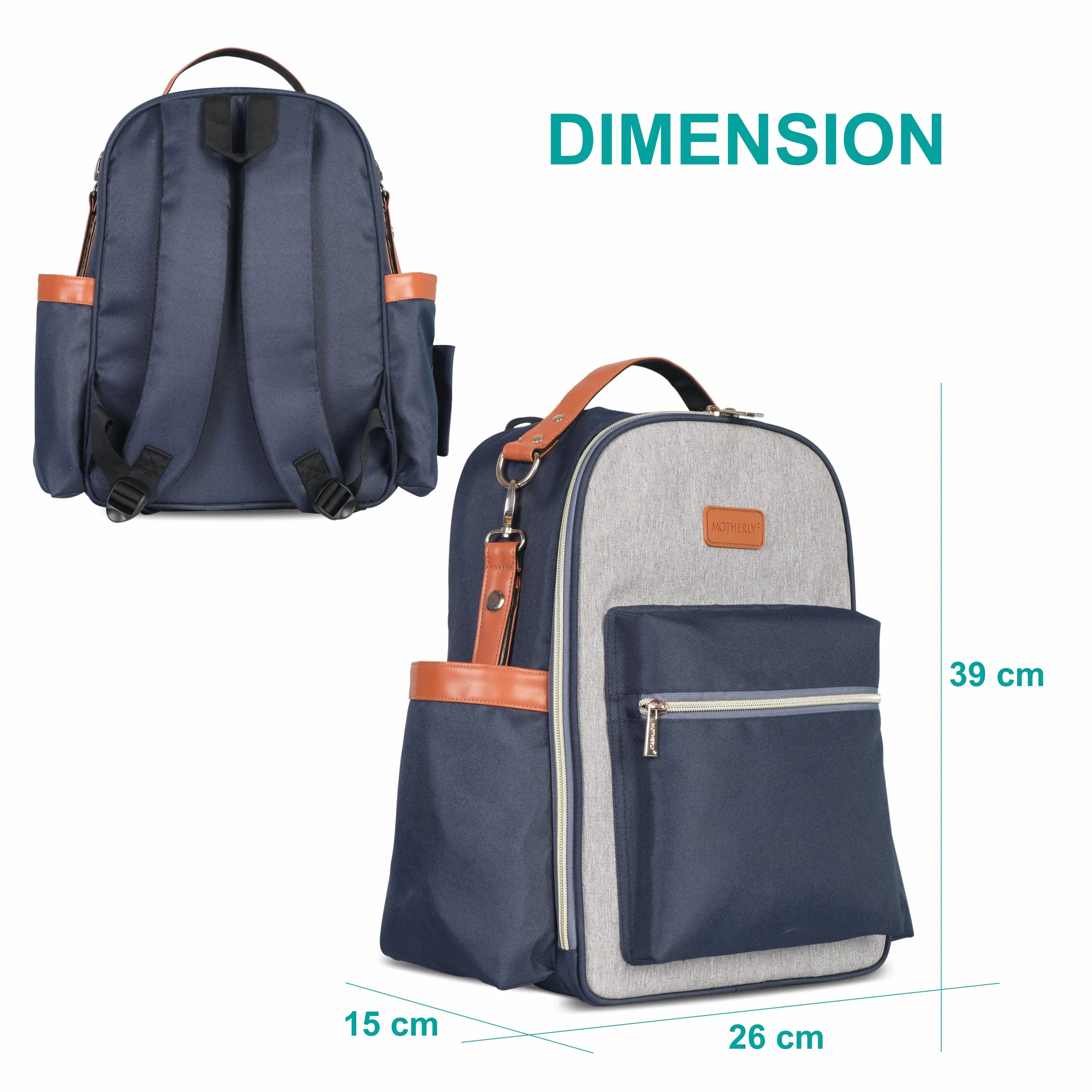 Motherly Diaper Bags For Mothers Stylish Backpacks for Moms for Travel with Stroller Hooks & Insulated Bottle Cover|6 Month Warranty |(Navy Gray)