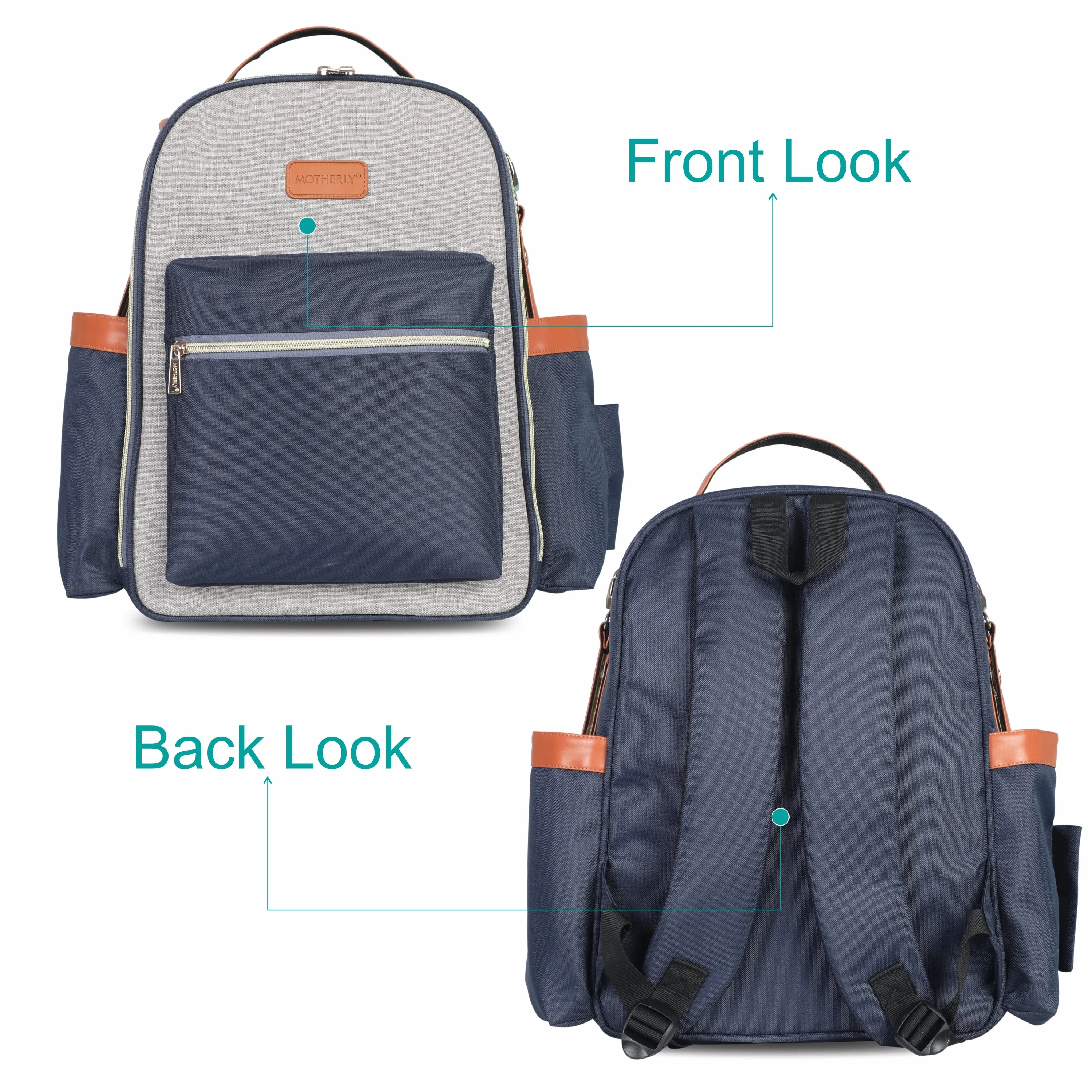 Motherly Diaper Bags For Mothers Stylish Backpacks for Moms for Travel with Stroller Hooks & Insulated Bottle Cover|6 Month Warranty |(Navy Gray)