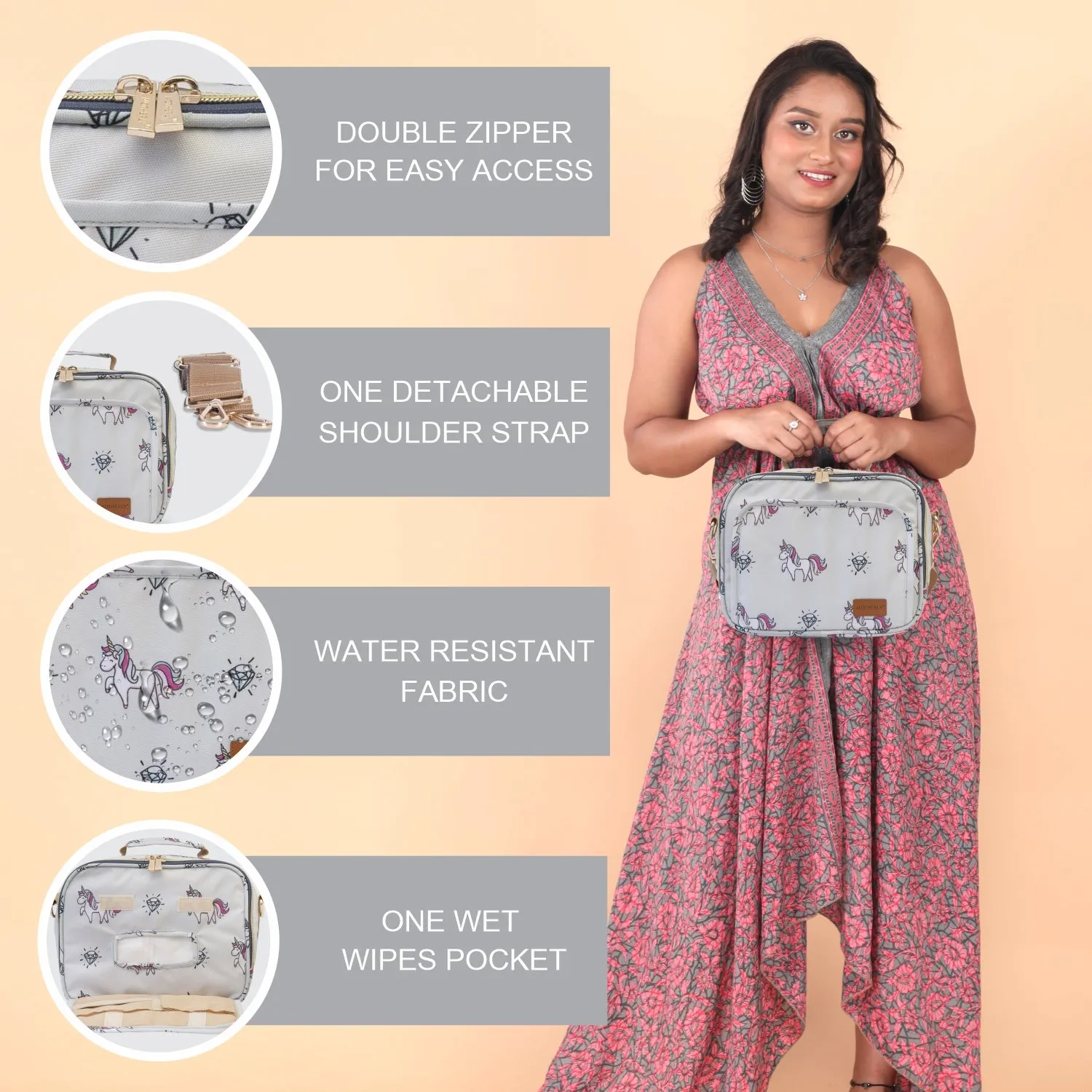 Motherly Mini Diaper Bag for Mothers for Travel | Small Maternity Handbag for Newborn Baby | Mothers Travelling Bag | Multiple Pockets Water Resistant Baby Bag I Hospital Bag for Moms (Unicorn Blue)