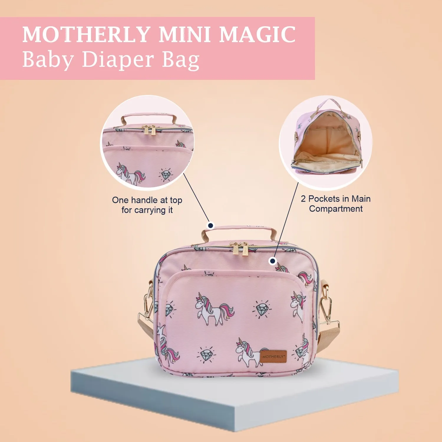 Motherly Mini Diaper Bag for Mothers for Travel | Small Maternity Handbag for Newborn Baby | Mothers Travelling Bag | Multiple Pockets Water Resistant Baby Bag I Hospital Bag for Moms (Unicorn Blue)