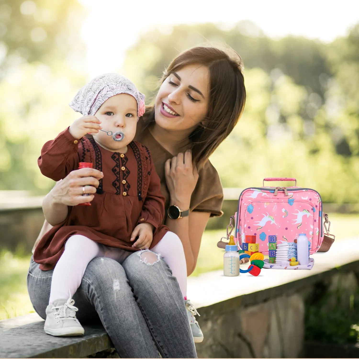 Motherly Mini Diaper Bag for Mothers for Travel | Small Maternity Handbag for Newborn Baby | Mothers Travelling Bag | Multiple Pockets Water Resistant Baby Bag I Hospital Bag for Moms (Unicorn Blue)