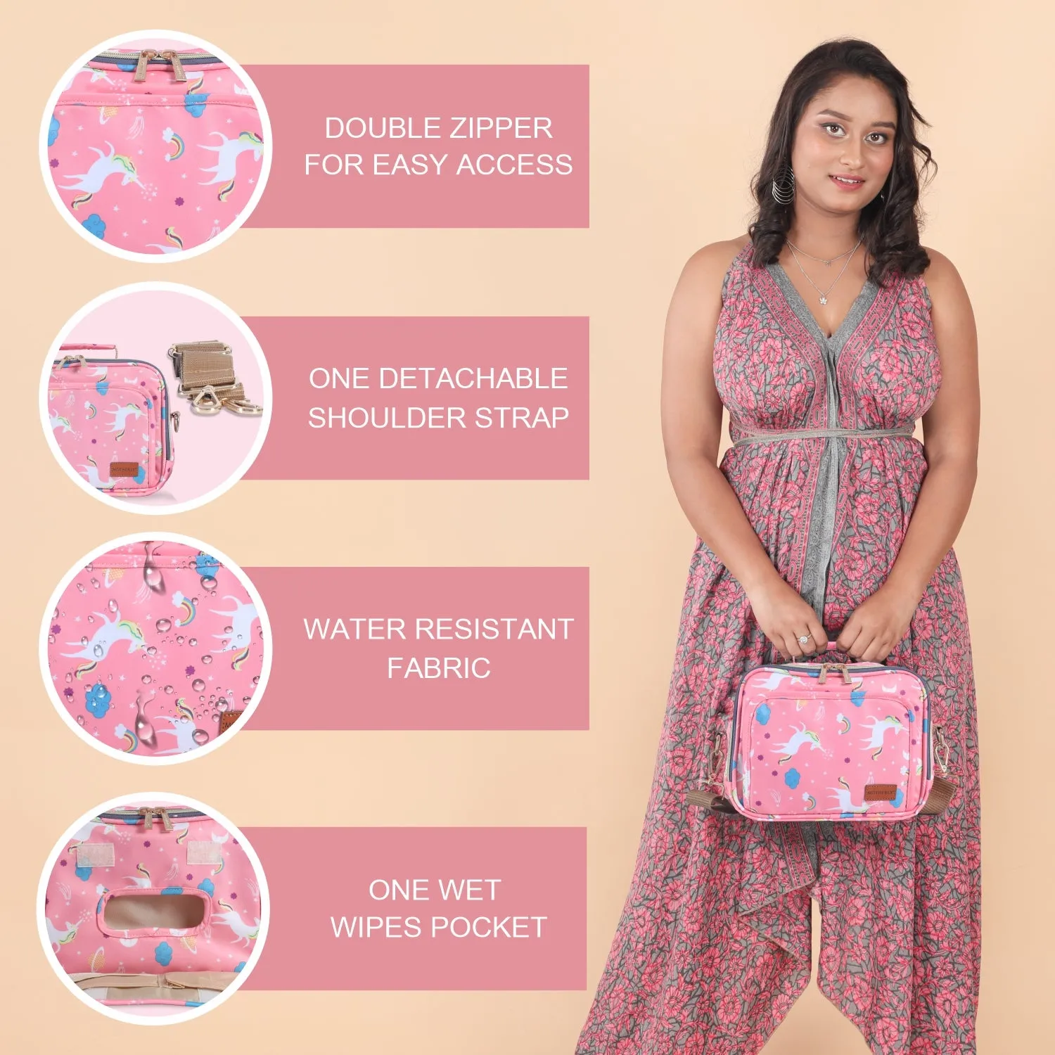 Motherly Mini Diaper Bag for Mothers for Travel | Small Maternity Handbag for Newborn Baby | Mothers Travelling Bag | Multiple Pockets Water Resistant Baby Bag I Hospital Bag for Moms (Unicorn Blue)