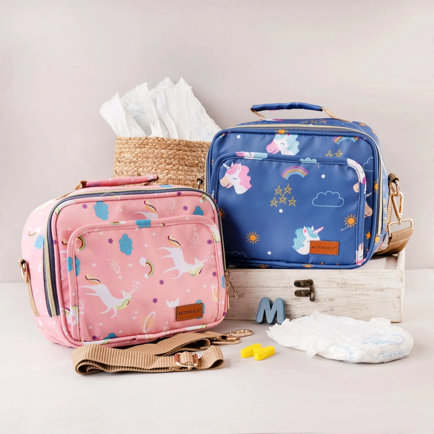 Motherly Mini Diaper Bag for Mothers for Travel | Small Maternity Handbag for Newborn Baby | Mothers Travelling Bag | Multiple Pockets Water Resistant Baby Bag I Hospital Bag for Moms (Unicorn Blue)