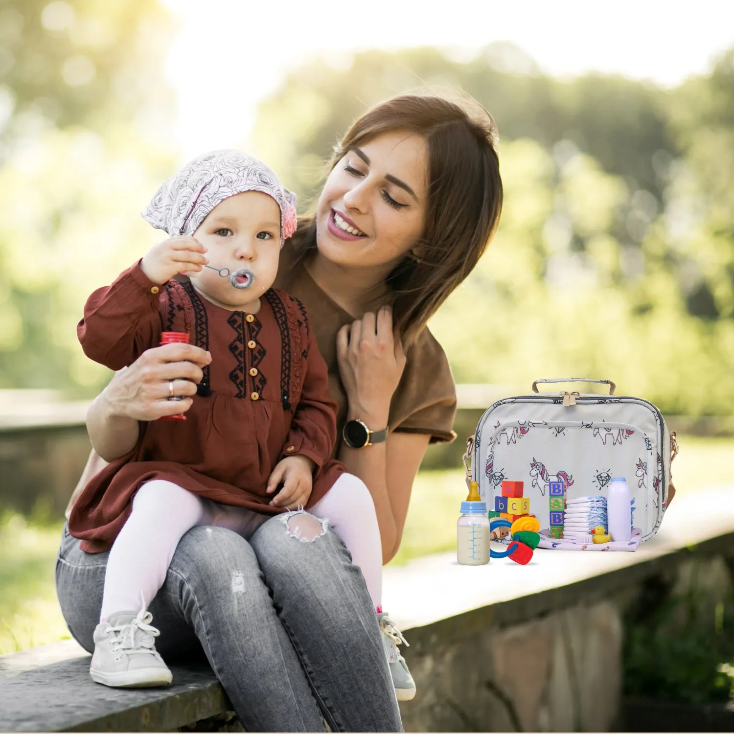 Motherly Mini Diaper Bag for Mothers for Travel | Small Maternity Handbag for Newborn Baby | Mothers Travelling Bag | Multiple Pockets Water Resistant Baby Bag I Hospital Bag for Moms (Unicorn Blue)