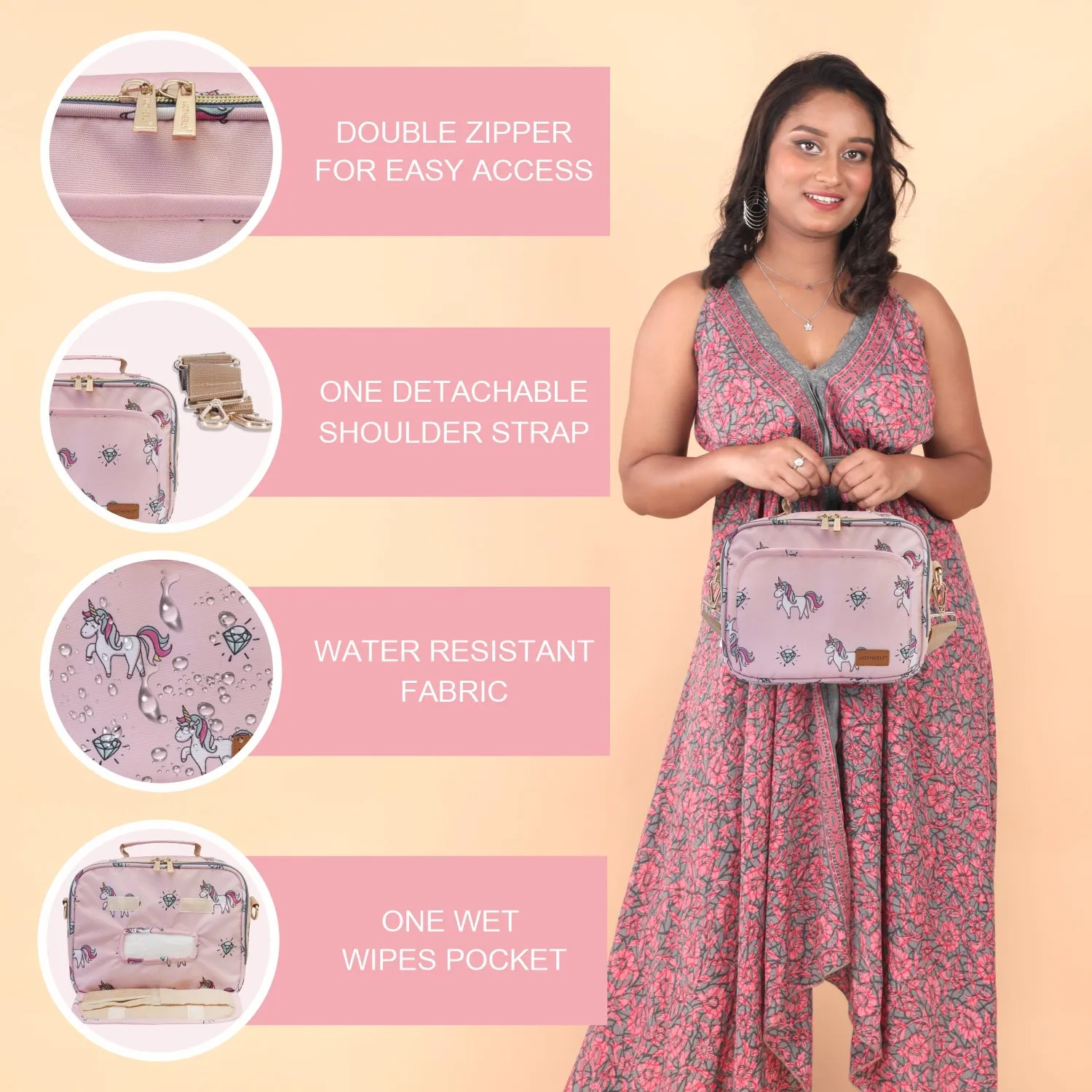 Motherly Mini Diaper Bag for Mothers for Travel | Small Maternity Handbag for Newborn Baby | Mothers Travelling Bag | Multiple Pockets Water Resistant Baby Bag I Hospital Bag for Moms (Unicorn Blue)