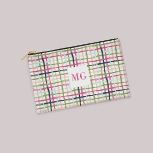 Multi Color Brushstroke Plaid Personalized Zipper Pouch