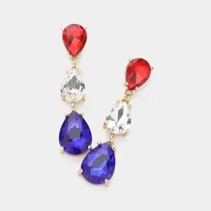 Multi-Color Triple Teardrop Dropdown Pageant Link Earrings | Multi-Color Dangle Earrings |  633747