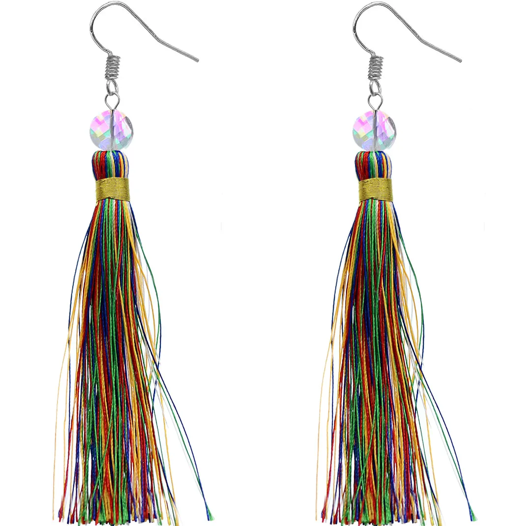 Multicolor Long Tassel Fringe Bead Earrings