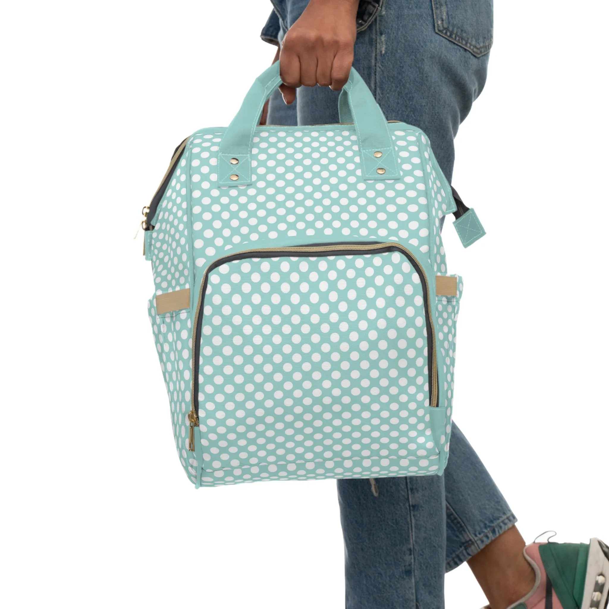 Multifunctional Polka Dot Diaper Backpack - Stylish and Practical Baby Bag for Busy Parents