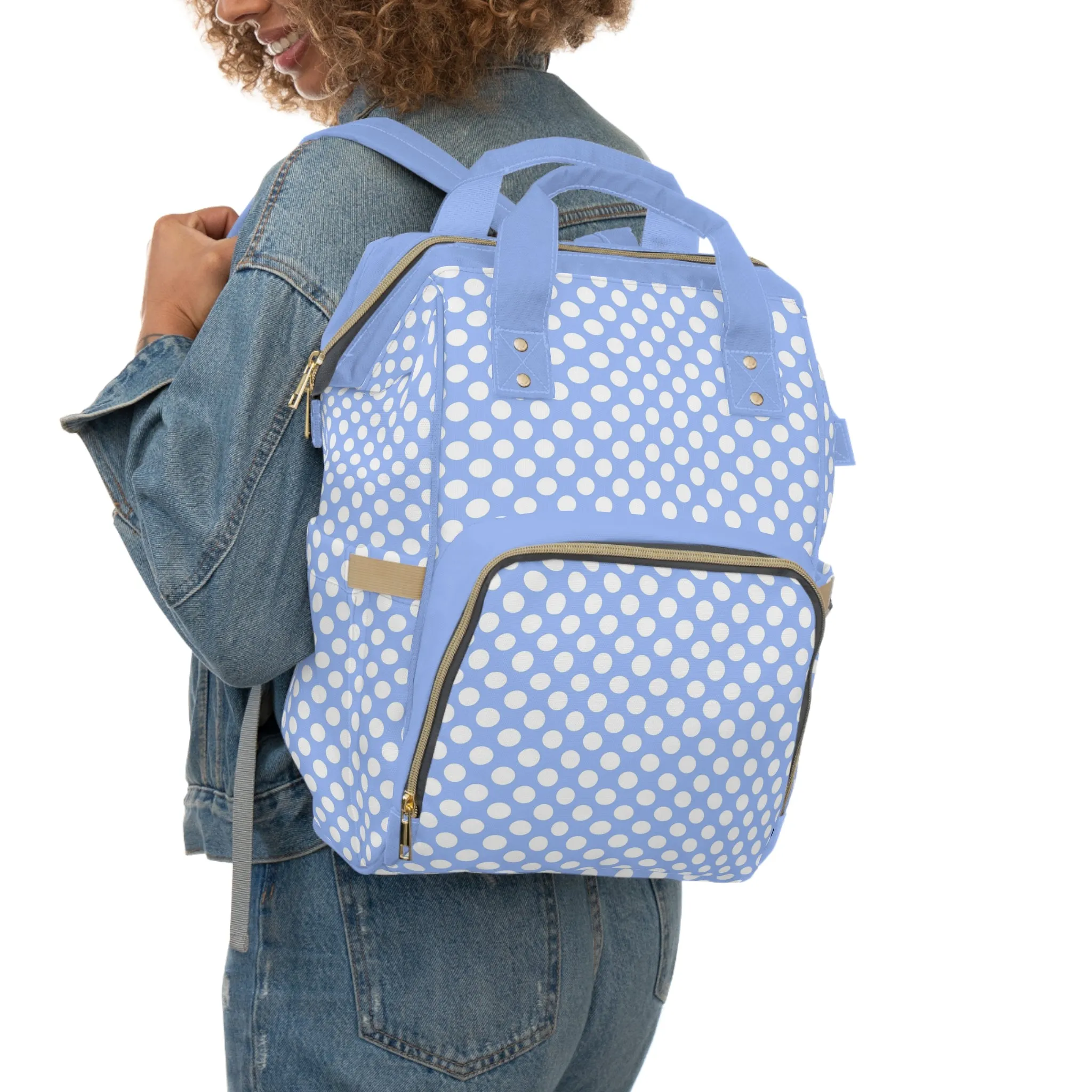 Multifunctional Polka Dot Diaper Backpack - Stylish and Practical Baby Bag for Busy Parents