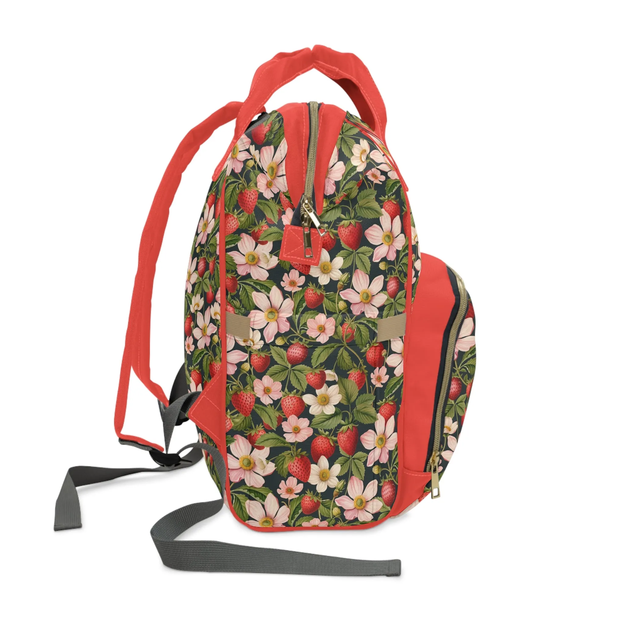 Multifunctional Strawberry Diaper Backpack - Convenient Storage for On-the-Go Parents