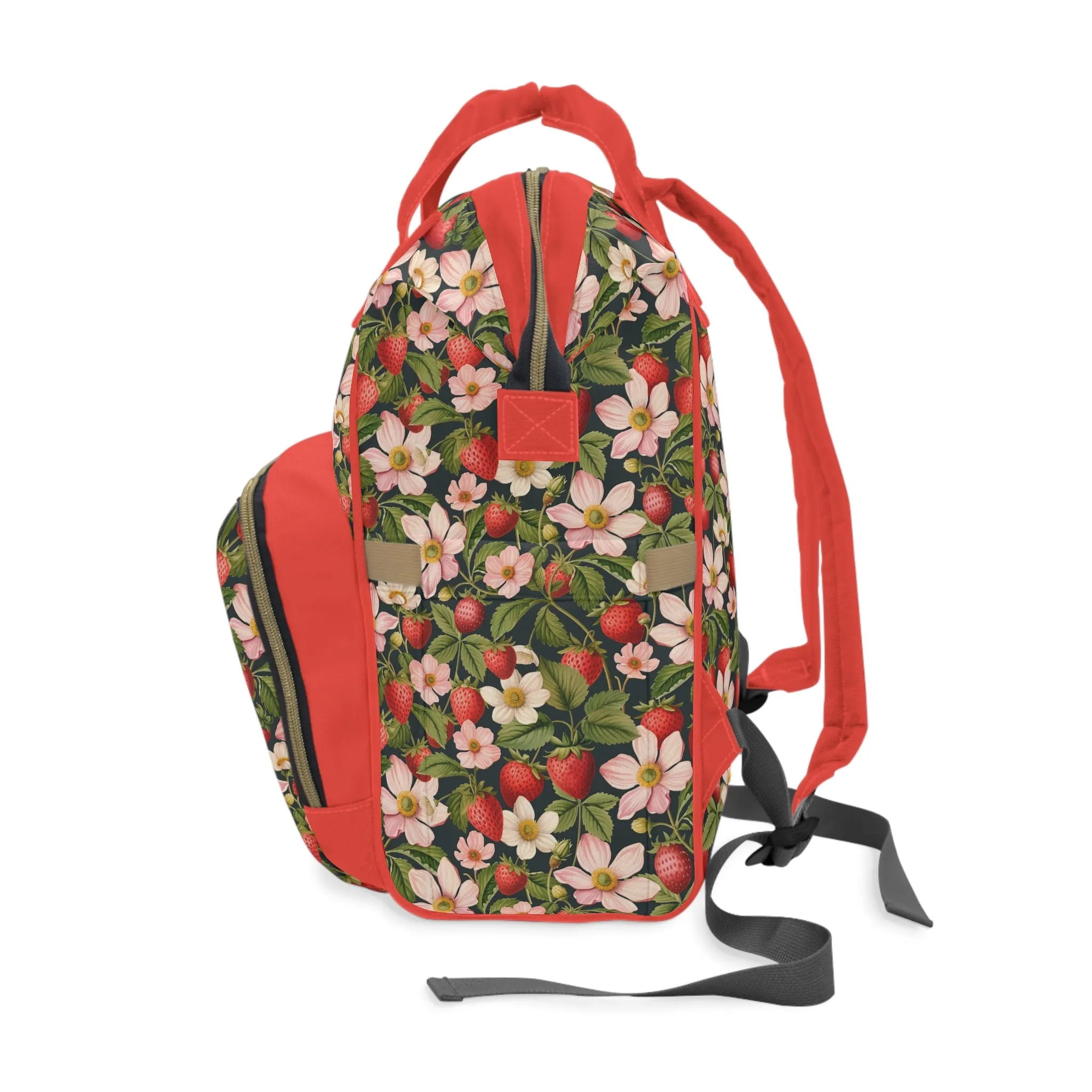 Multifunctional Strawberry Diaper Backpack - Convenient Storage for On-the-Go Parents