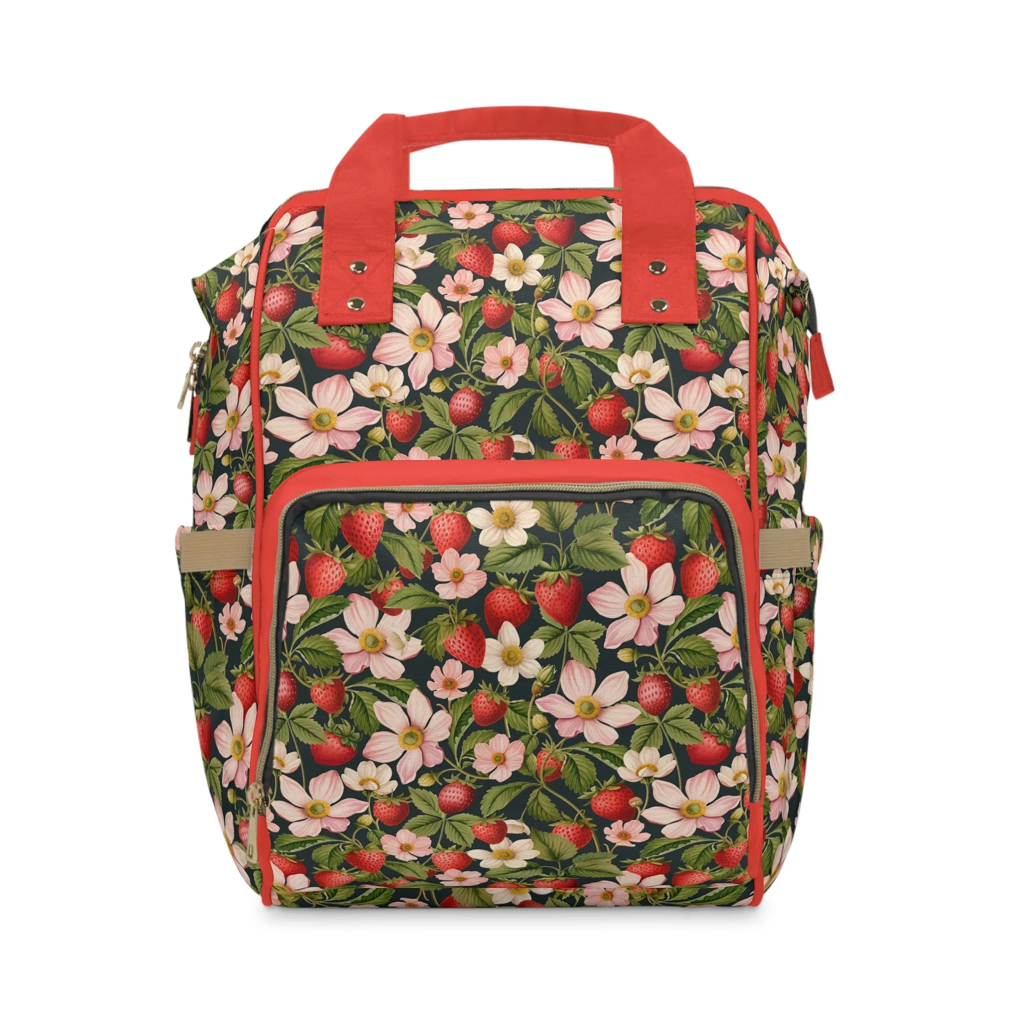 Multifunctional Strawberry Diaper Backpack - Convenient Storage for On-the-Go Parents