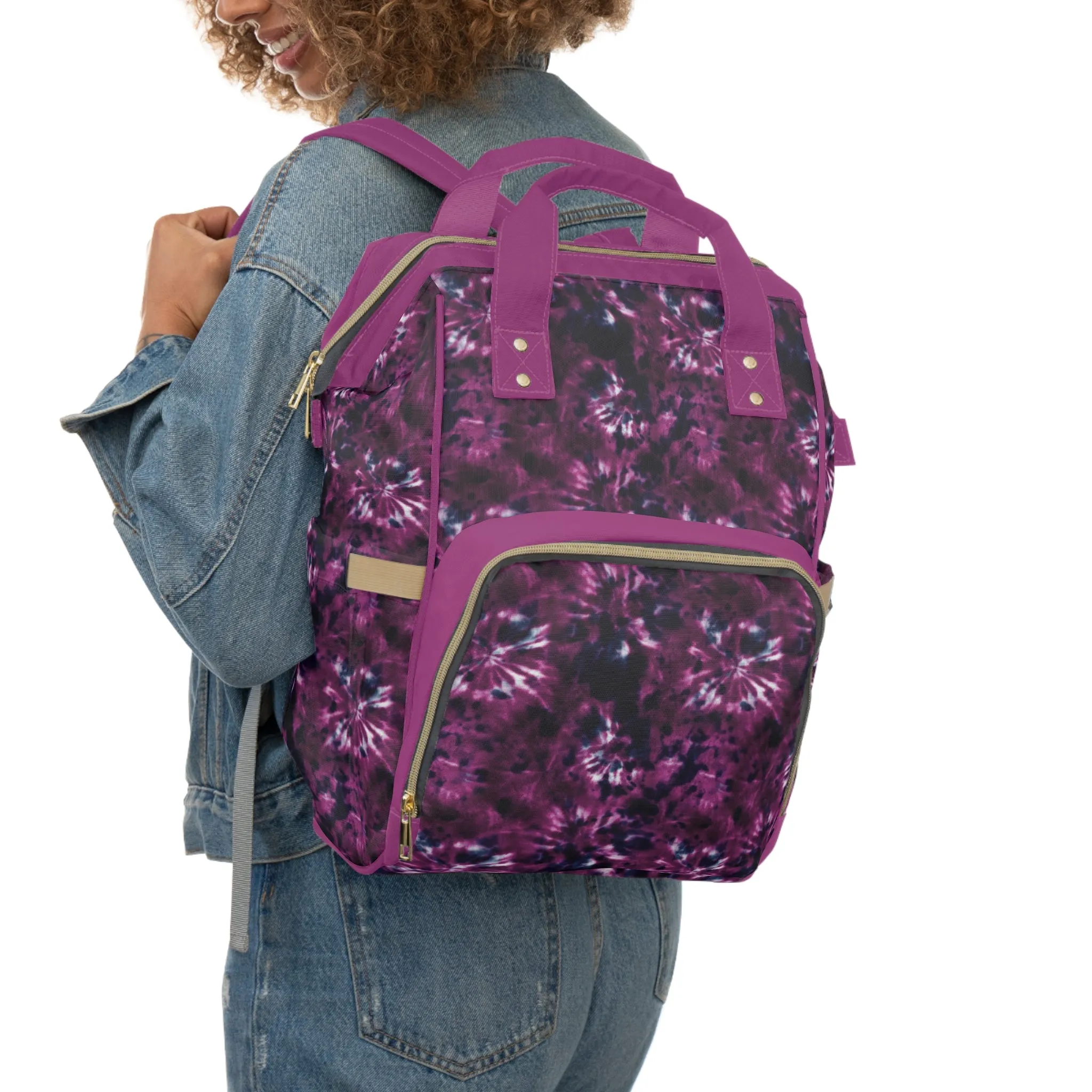 Multifunctional Tie-Dye Diaper Backpack - Lightweight Nylon Baby Bag with Adjustable Straps