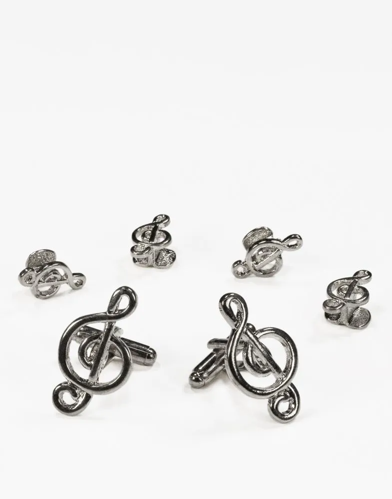 Musical G Clef Silver Studs and Cufflinks Set
