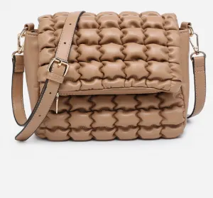 Naomi Top Zip Quilted Crossbody in Tan