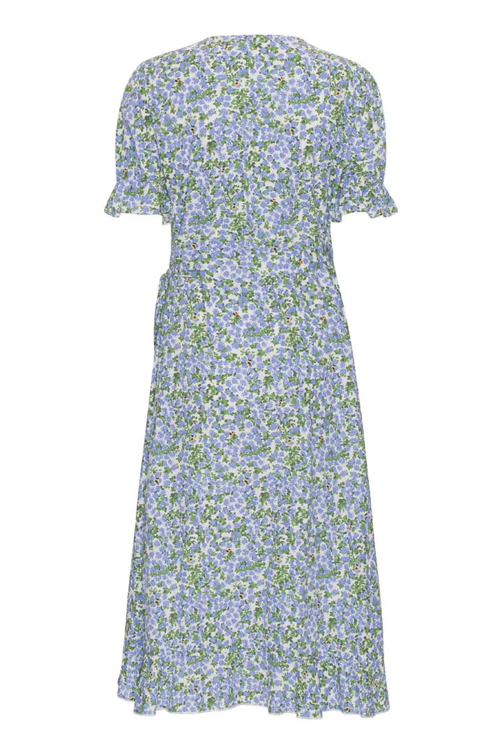 NaomiIC Lang Kjole - Blå Blomsterprint