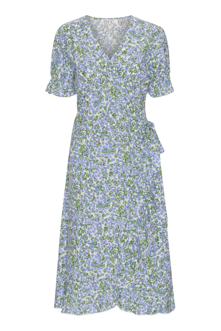 NaomiIC Lang Kjole - Blå Blomsterprint