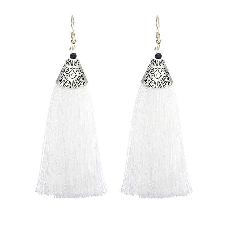 Nassau White Tassel Earrings