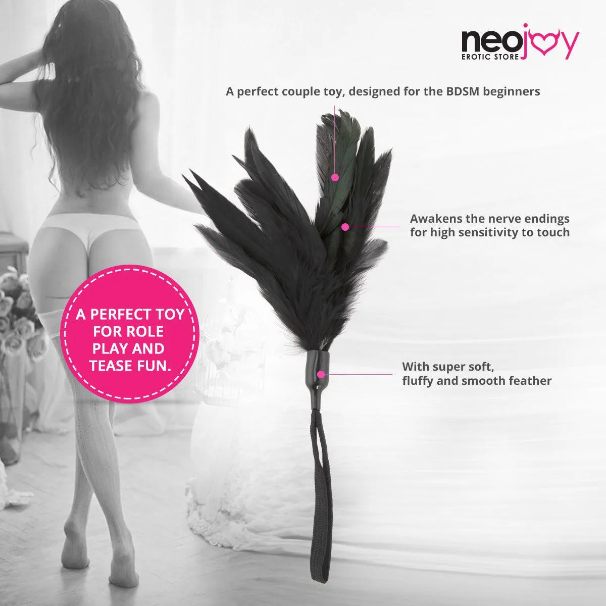 Neojoy Feathers Tickler BDSM play - Black 11.81 inch - 30 cm
