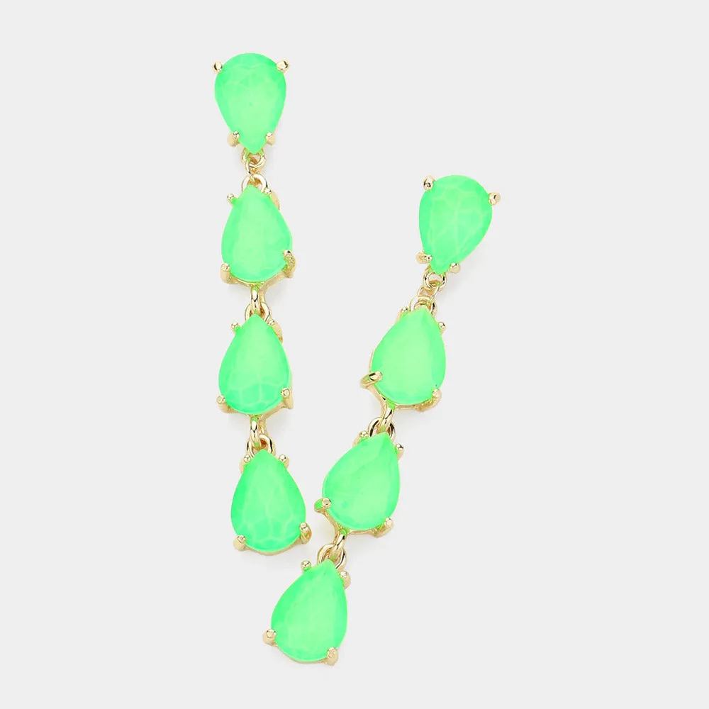 Neon Green Multi Teardrop Dangle Fun Fashion Pageant Earrings | Headshot Earrings |  620985