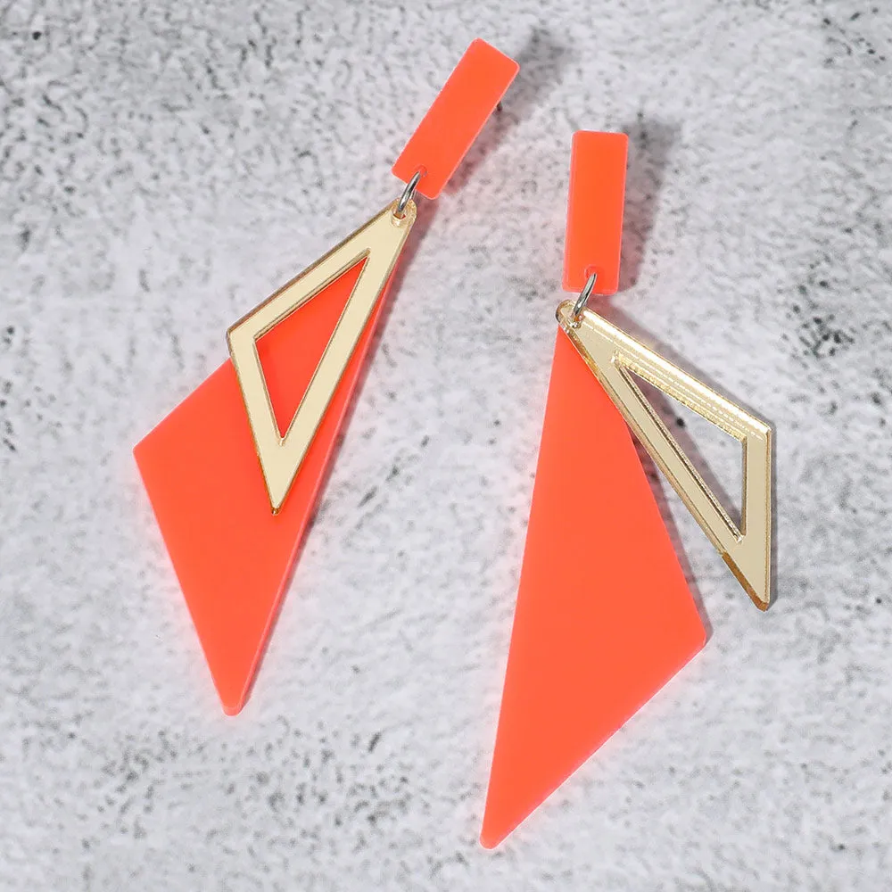 Neon Orange Acrylic Geometric Fun Fashion Dangle Earrings |  653802