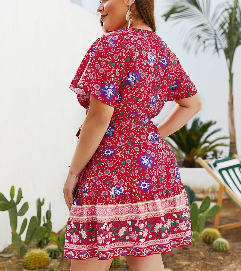 New V-neck Print Large Size Dress