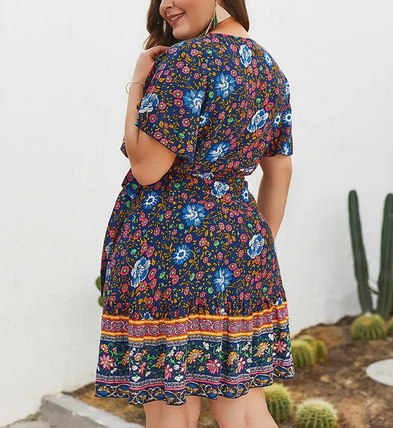 New V-neck Print Large Size Dress