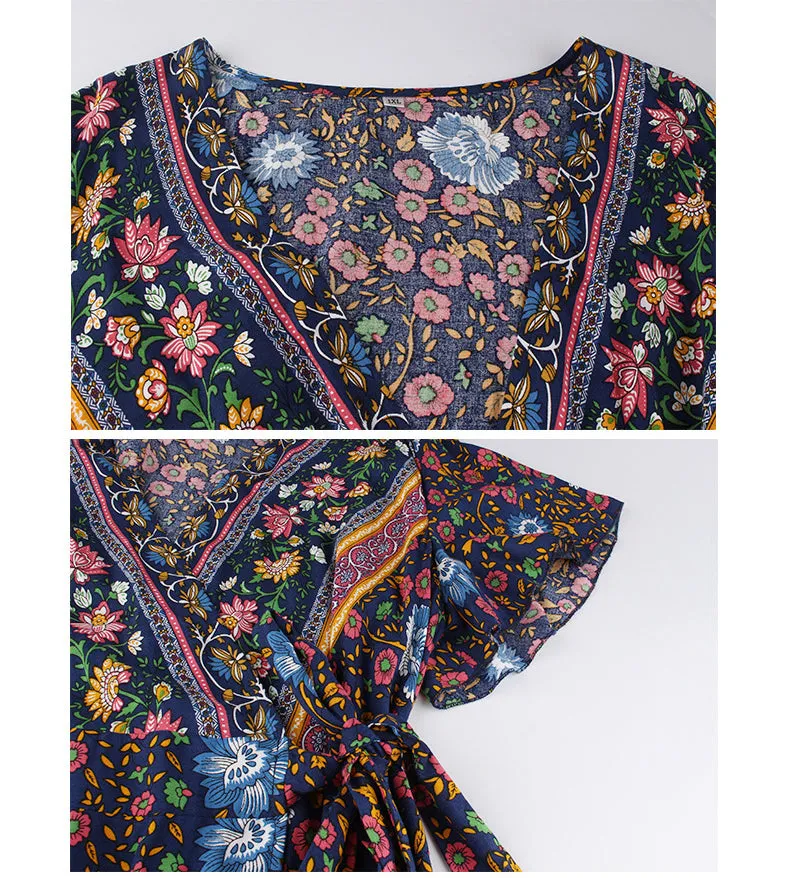 New V-neck Print Large Size Dress
