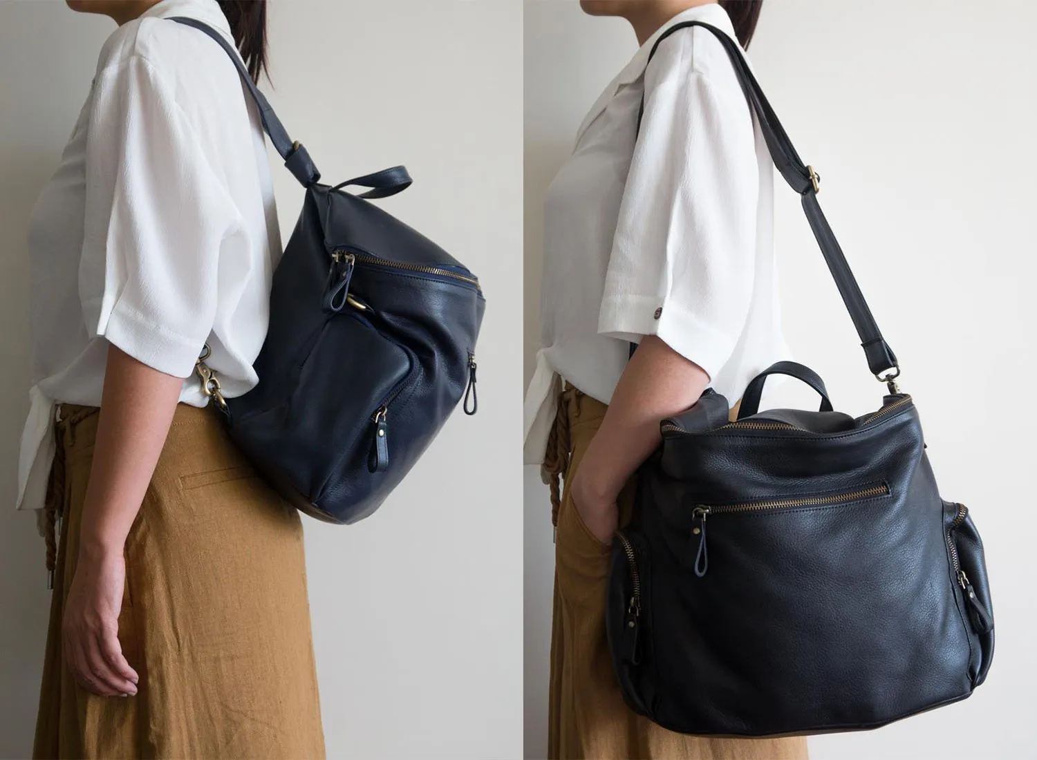 Noa Convertible Bucket Bag in Midnight Navy Blue
