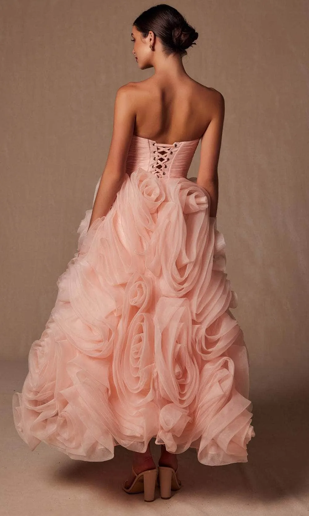 Nox Anabel JQ1037 - Strapless Organza Tea-Length Dress