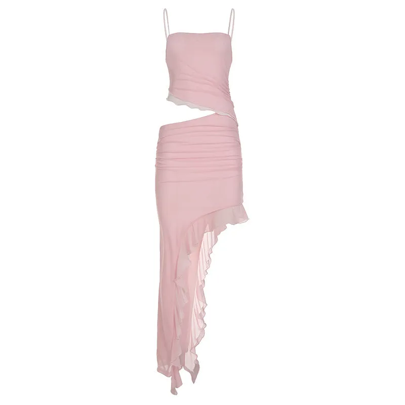 Oblique Cut Out Asymmetric Hem Mini Dress