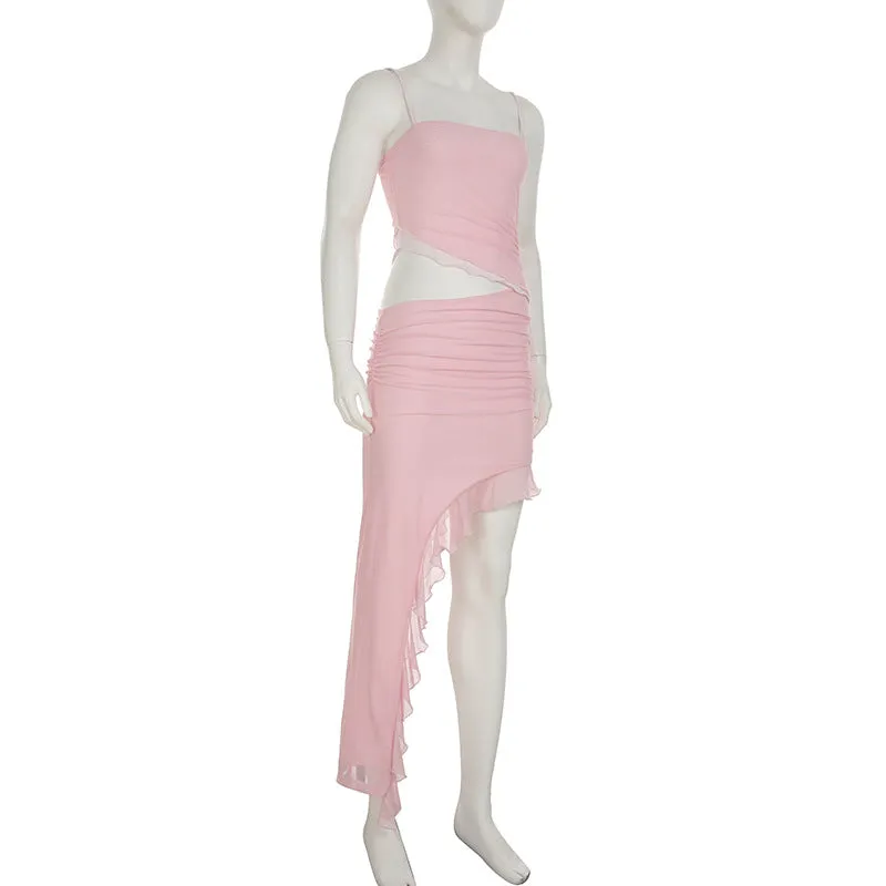 Oblique Cut Out Asymmetric Hem Mini Dress