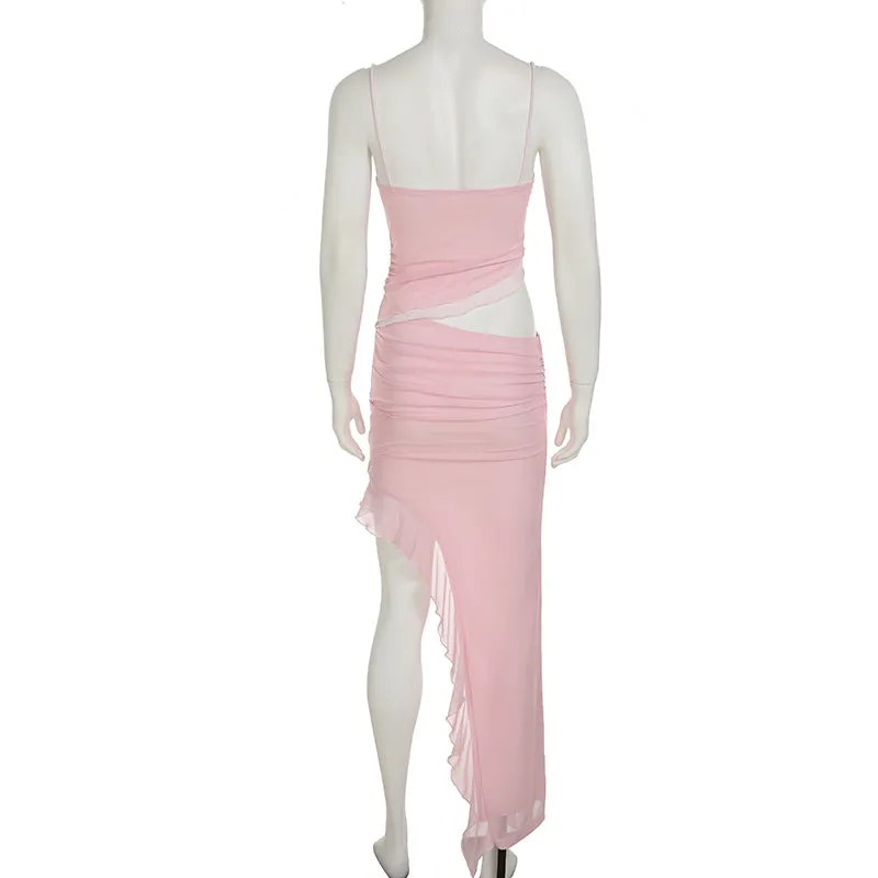 Oblique Cut Out Asymmetric Hem Mini Dress