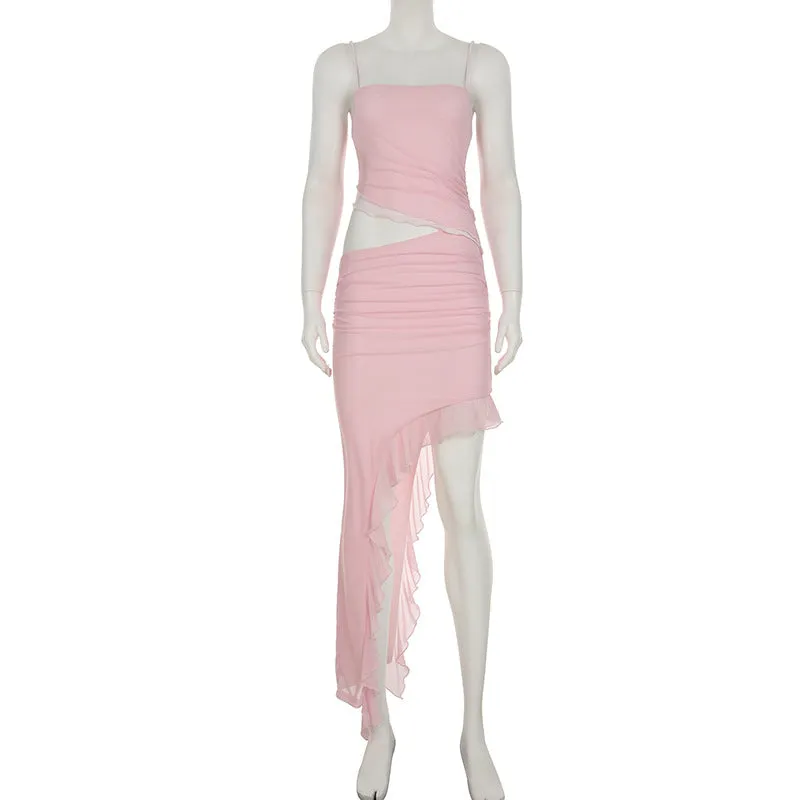 Oblique Cut Out Asymmetric Hem Mini Dress