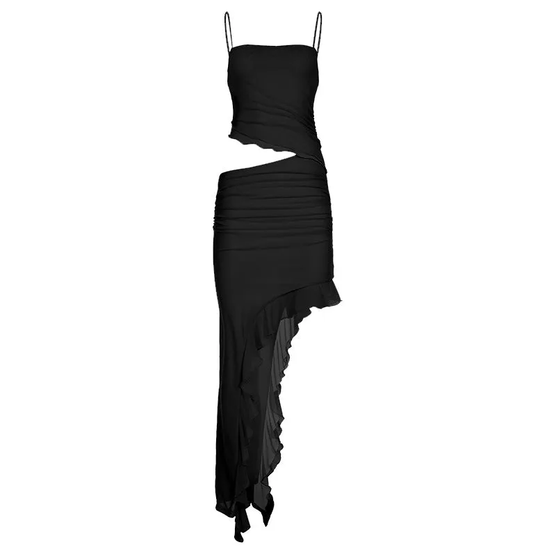 Oblique Cut Out Asymmetric Hem Mini Dress