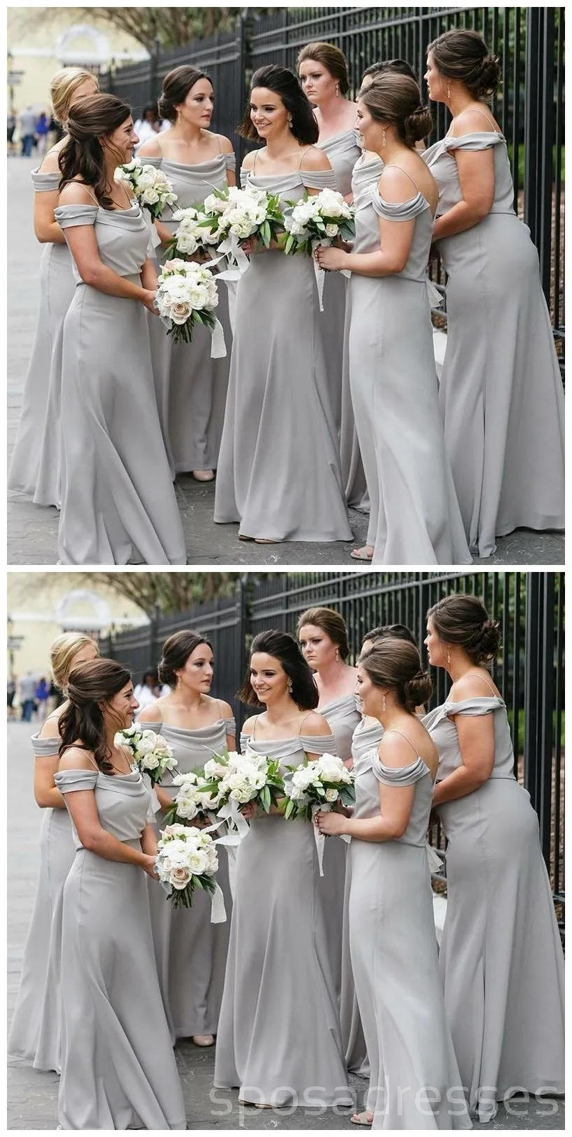 Off Shoulder Spahgetti Straps Grey Chiffon Long Bridesmaid Dresses Online, WG210