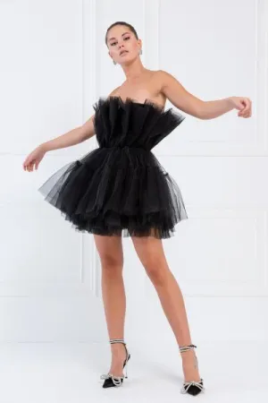 Off the Shoulder Mini Tutu Dress - Black -