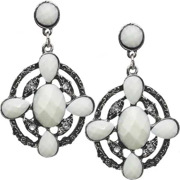 Off-White Faceted Gemstone Drop Earrings