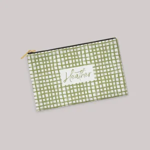 Olive Brushstroke Plaid Personalized Zipper Pouch
