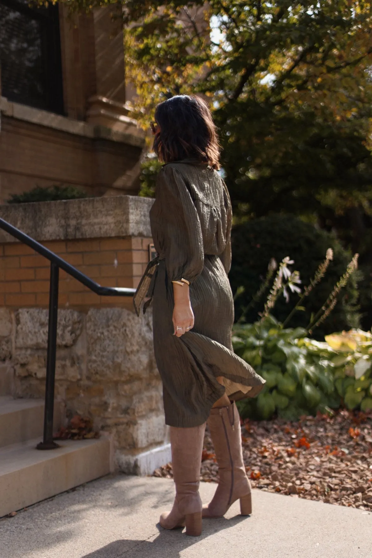 Olive Button Down Belted Midi Dress-FINAL SALE