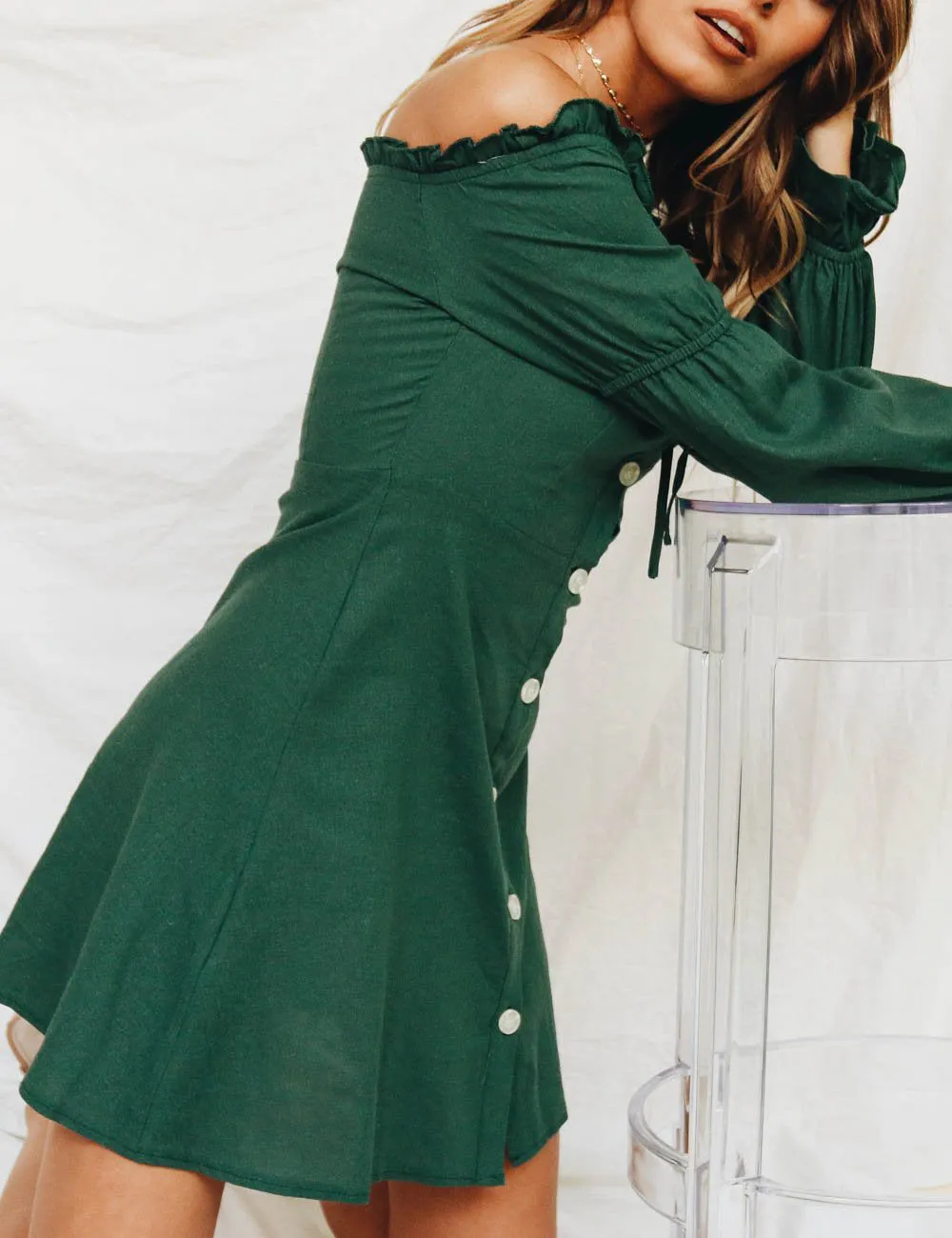 One-necked Strapless Long-sleeved Cotton Tie Slim Short Dress