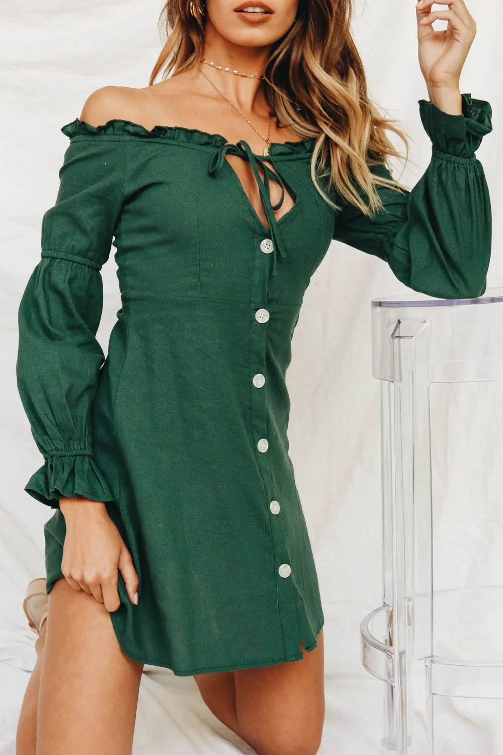 One-necked Strapless Long-sleeved Cotton Tie Slim Short Dress