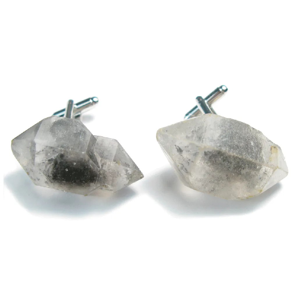 One-Of-A-Kind Raw-Cut Rutilated Tibetan Crystal Quartz Cufflinks