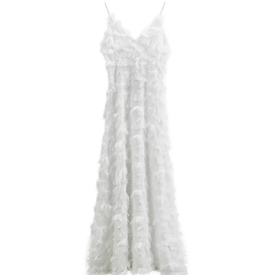Open Back Feather Lace Party Maxi Dress