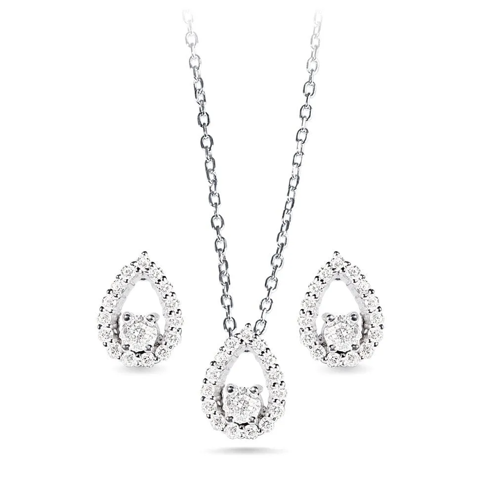 Open Pear Halo Stud Jewellery Set with Cubic Zirconia and Sterling Silver