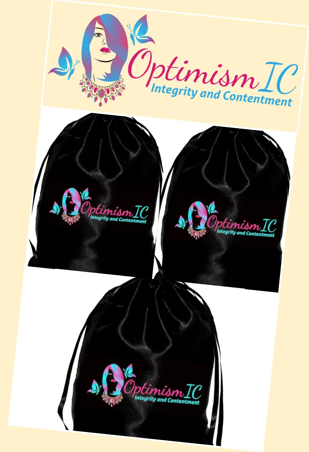 OptimismIC Integrity and Contentment Satin Wig Bags $10 Optimismic Wigs and Gifts St Paul MN