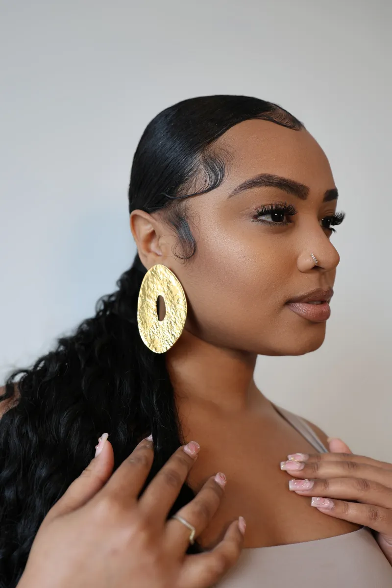Opulent Oval Statement Gold Earrings